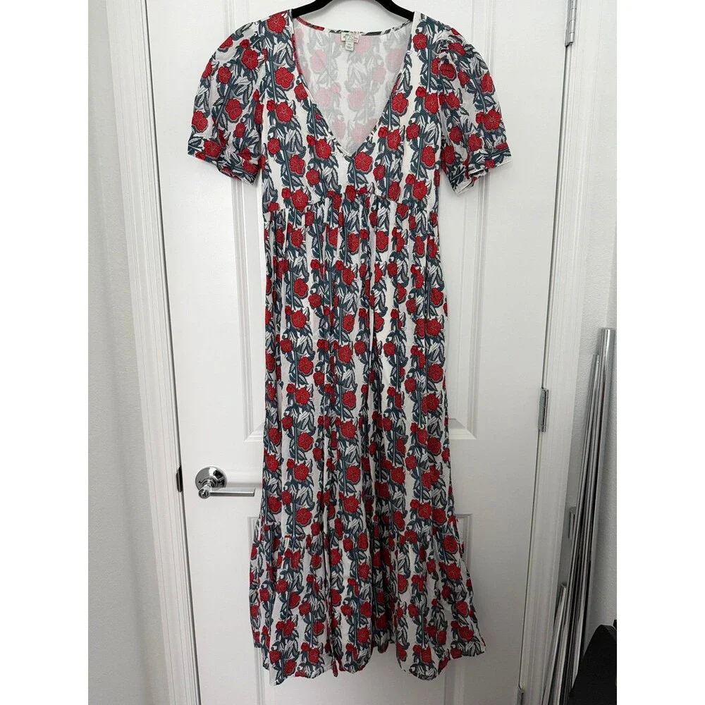 Vintage J Crew Floral Print Maxi Dress Size XXS Back Tie